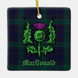 Scottish Thistle on Dark Tartan Custom Name Keramisch Ornament