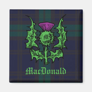 Scottish Thistle on Dark Tartan Custom Name Magneet
