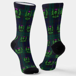 Scottish Thistle op Dark Tartan Custom Monogram Sokken
