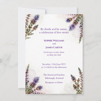Scottish Watercolour Thistle Wedding Invitation
