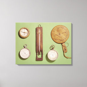 Scott's kompas, thermometer, zonnewijzer, canvas afdruk
