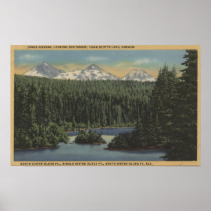 Scotts Lake, Oregon - Uitzicht van drie zussen Poster