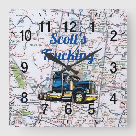 Scott's Trucking Road Map Square Wall Clock Vierkante Klok (Voorkant)