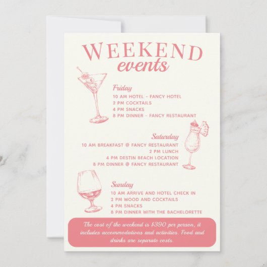 Scottsdale vrijgezellenfeest sociale cocktail itin kaart (Achterkant)