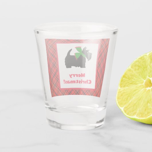 Scotty Dog en Tartan Vrolijk Kerstfeest Shot Glas (Achterkant)