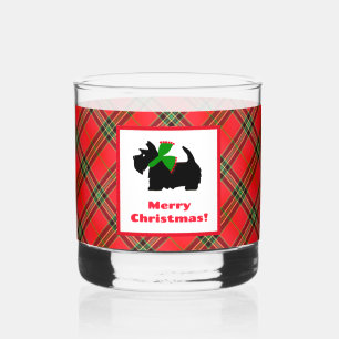 Scotty Dog en Tartan Vrolijk Kerstfeest Whisky Glas