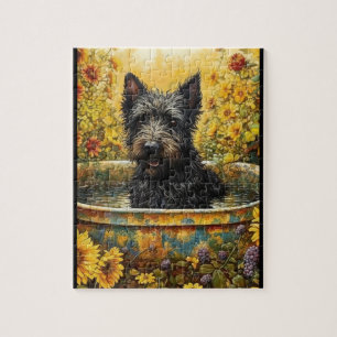 Scotty Dog in Tuinpot Tussen Bloemen Puzzel