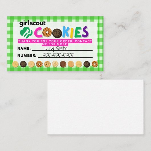 Scout Cookie Reorder Visitekaartje (Voorkant / Achterkant)
