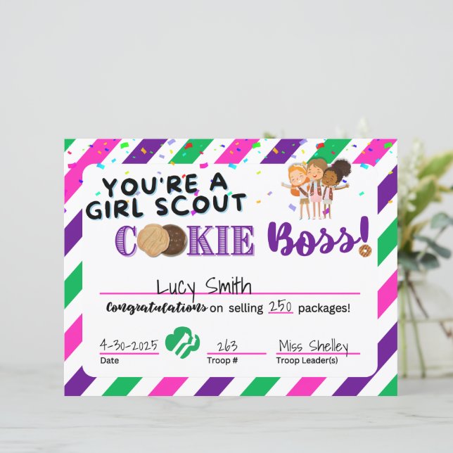 Scout die Cooke Boss Award verkoopt (Staand voorkant)