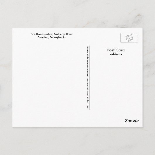 Scranton PA Briefkaart-Fire Hoofdkwartier Briefkaart (Achterkant)