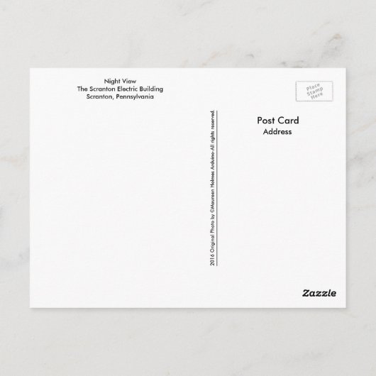 Scranton PA Carte postale - Cité électrique (Dos)