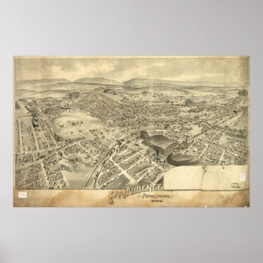 Scranton Pennsylvania 1892 Antiek Panorama Poster (Voorkant)