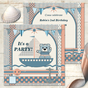 Scrapbook Sailboot Nautical Birthday Kinder Party Kaart