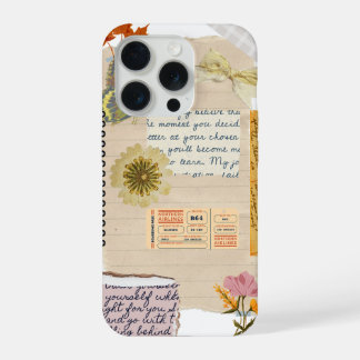 Scrapbook Style Floral Journal Cover Case iPhone 15 Pro Hoesje