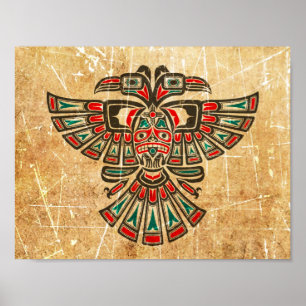 Scratched and Worn Haida Two Headed Spirit Bird Poster