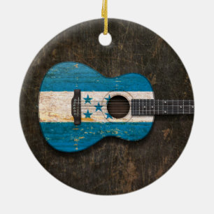 Scratched and Worn Honduras Flag Acoustic Guitar Keramisch Ornament