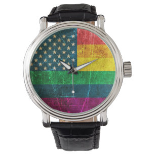 Scratched Gay Pride American Rainbow Flag Horloge