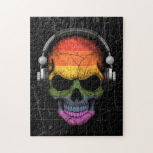 Scratched Gay Pride Rainbow Dj Skull Legpuzzel