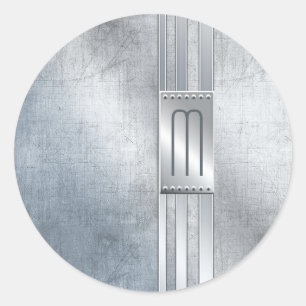 Scratched Metal Stripes Monogram Blue ID443 Ronde Sticker