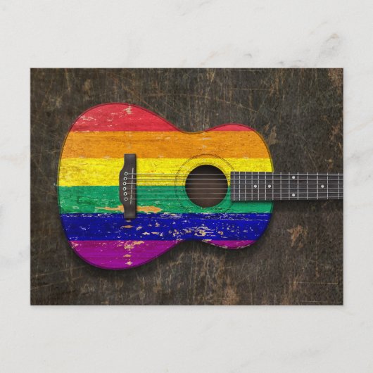 Scratched Rainbow Gay Pride Flag akoestische gitaa Briefkaart (Voorkant)