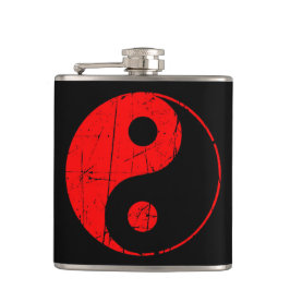 Scratched Red en Black  Yin Yang Heupfles