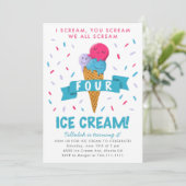 Scream four Ice Cream 4th Birthday Party Kaart (Staand voorkant)
