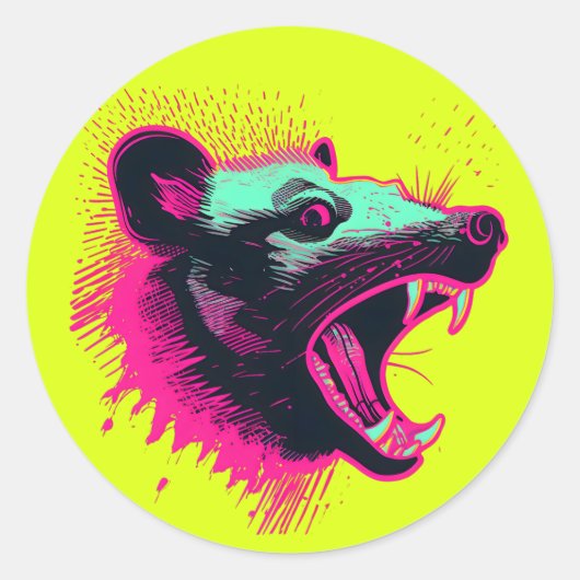 Screaming Opossum Ronde Sticker (Voorkant)