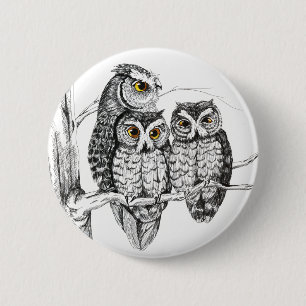 Screech Owl Family Button