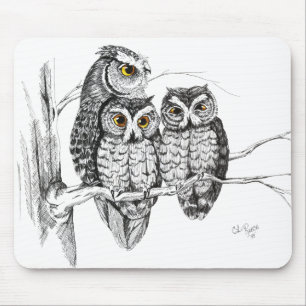 Screech Owl Family Mousepad Muismat