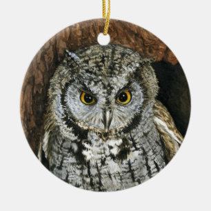 Screech Owl kerstschilderij met waterverf Keramisch Ornament