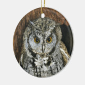 Screech Owl kerstschilderij met waterverf Keramisch Ornament (Links)