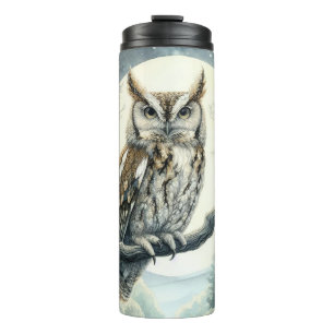 Screech Owl Waterverf Art Thermosbeker