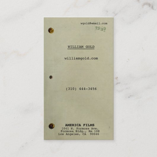 Screenwriter  visitekaartje (Voorkant)