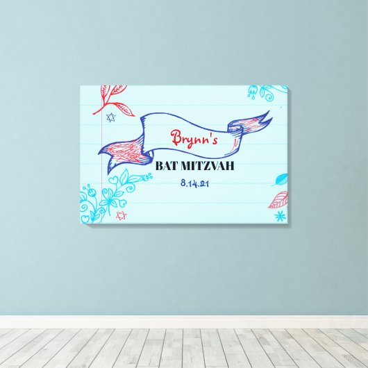SCRIBBELS op NOTEPAPER Bat Mitzvah Sign-In Board Canvas Afdruk (Insitu (Houten vloer))