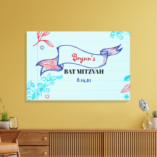 SCRIBBELS op NOTEPAPER Bat Mitzvah Sign-In Board Canvas Afdruk (Insitu (Woonkamer))