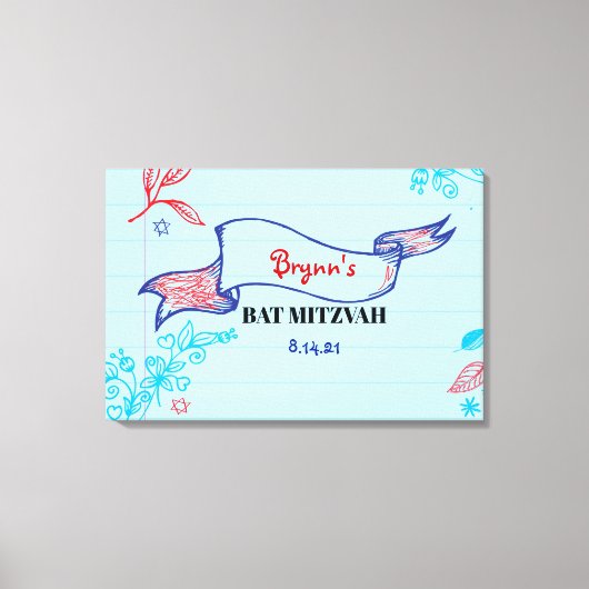 SCRIBBELS op NOTEPAPER Bat Mitzvah Sign-In Board Canvas Afdruk (Voorkant)