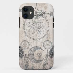 Scribble arrow mandala Moermaan dreamcatcher veren iPhone 11 Hoesje