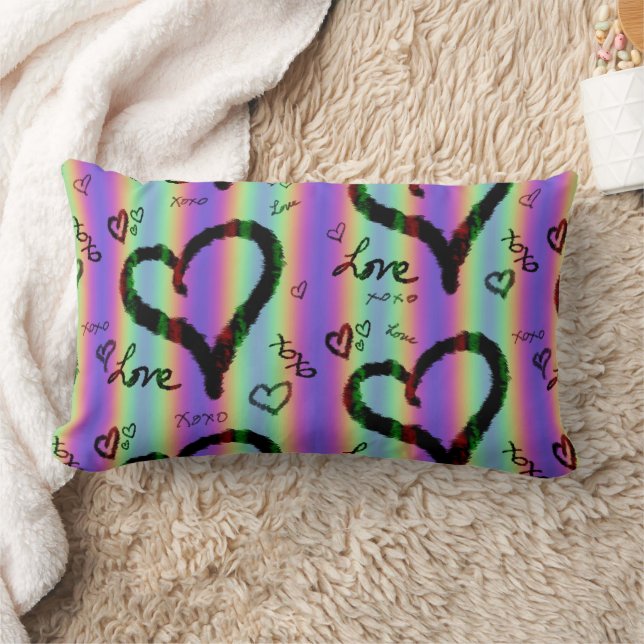 Scribble Love Xoxo Heart Stripe Sierkussen Kussen (Deken)