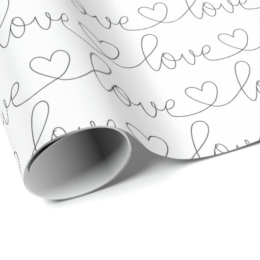 Scribble Love | Zwart-wit Cadeaupapier (Rol Hoek)