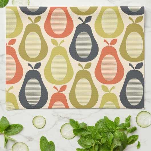 Scribble Pear Multi kleuren, moderne retro stijl Theedoek (Gevouwen)