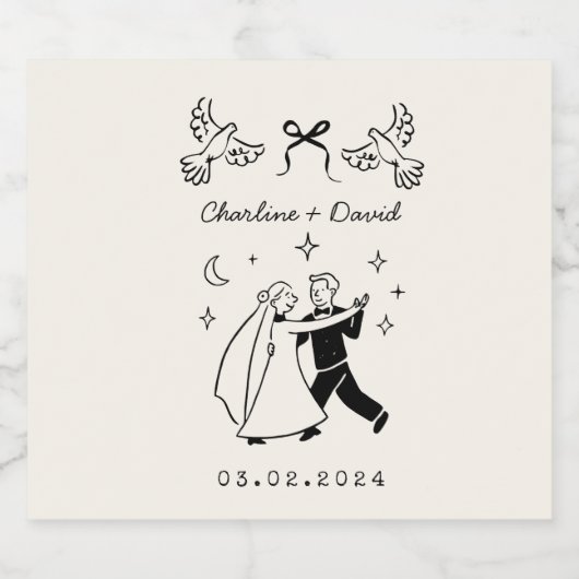 Scribble Sketch Wedding Bottle Sticker (Enkel label)