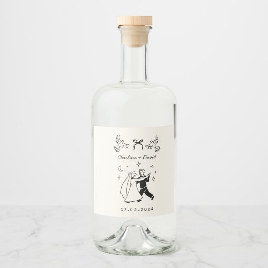 Scribble Sketch Wedding Bottle Sticker (Voorkant)
