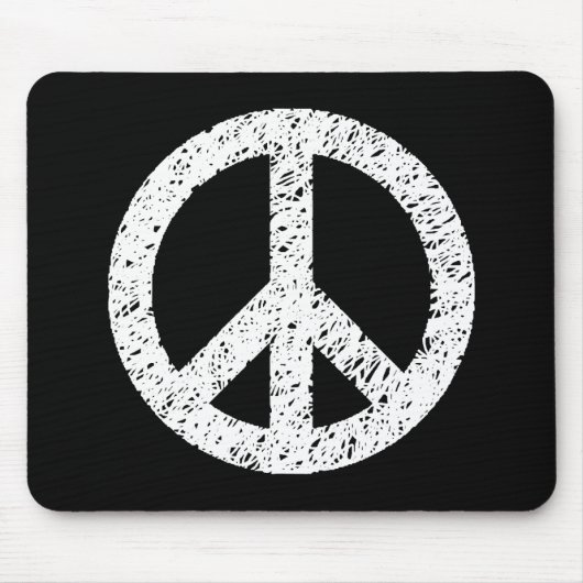 Scribble Stenciled Peace Symbol - White on Black Muismat (Voorkant)