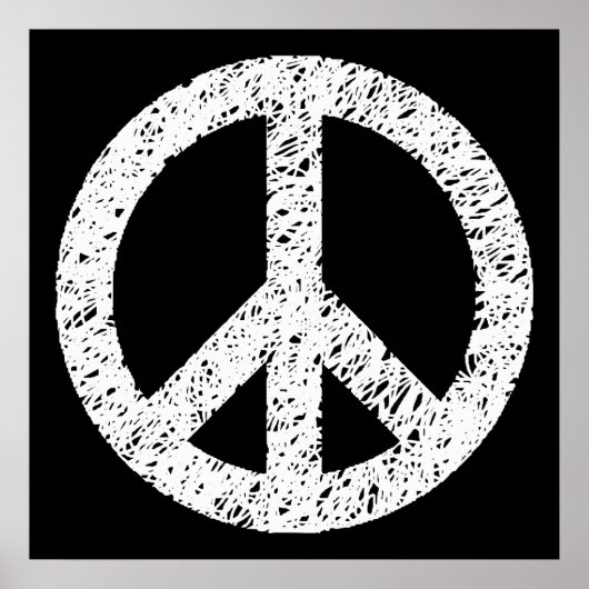 Scribble Stenciled Peace Symbol - White on Black Poster (Voorkant)