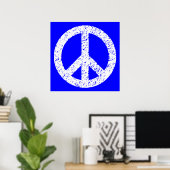 Scribble Stenciled Peace Symbol - White on Blue Poster (Thuiskantoor)