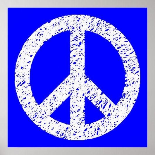 Scribble Stenciled Peace Symbol - White on Blue Poster (Voorkant)