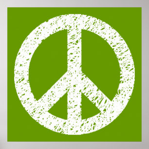 Scribble Stenciled Peace Symbol - White op Avocad Poster