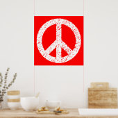 Scribble Stenciled Peace Symbol - Wit op rood Poster (Keuken)