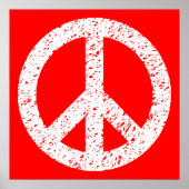 Scribble Stenciled Peace Symbol - Wit op rood Poster (Voorkant)