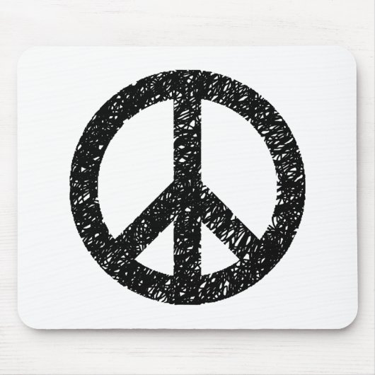 Scribble Stenciled Peace Symbol - Zwart op wit Muismat (Voorkant)